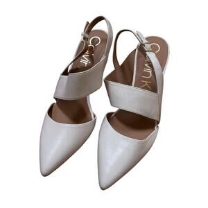 Calvin Klein Gianna creamy white leather high heels shoes dressy strappy US 9.5M